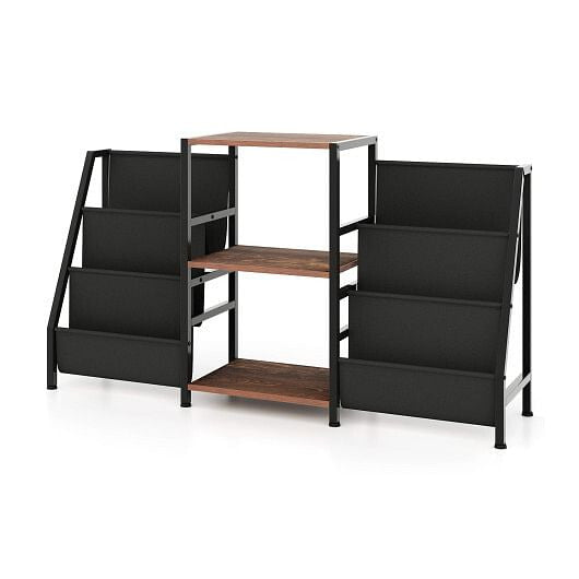 Record Player Stand for up to 200 Albums Turntable Display Stand with 3 Shelves-Rustic Brown