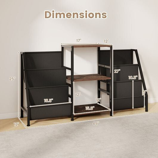 Record Player Stand for up to 200 Albums Turntable Display Stand with 3 Shelves-Rustic Brown