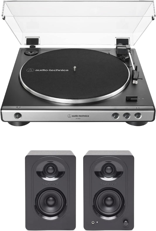 Audio-Technica AT-LP60X-GM Turntable Bundle with 3-Inch Powered Studio Monitors Pair